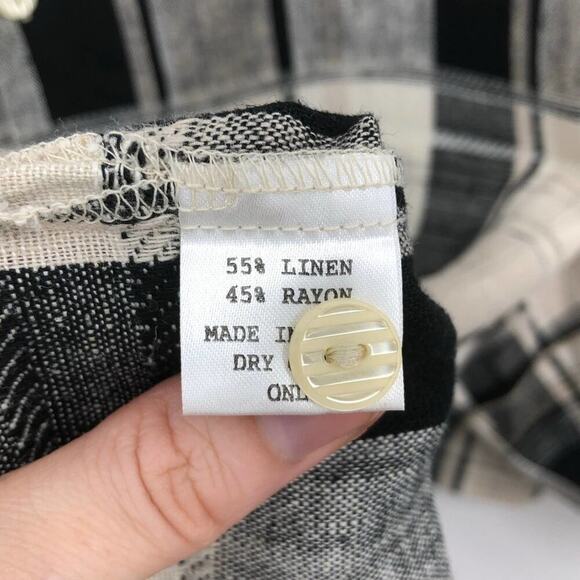 Bagazio Men's Linen Shirt XL Plaid Black & Cream Short Sleeve Button Up Front - Picture 8 of 8